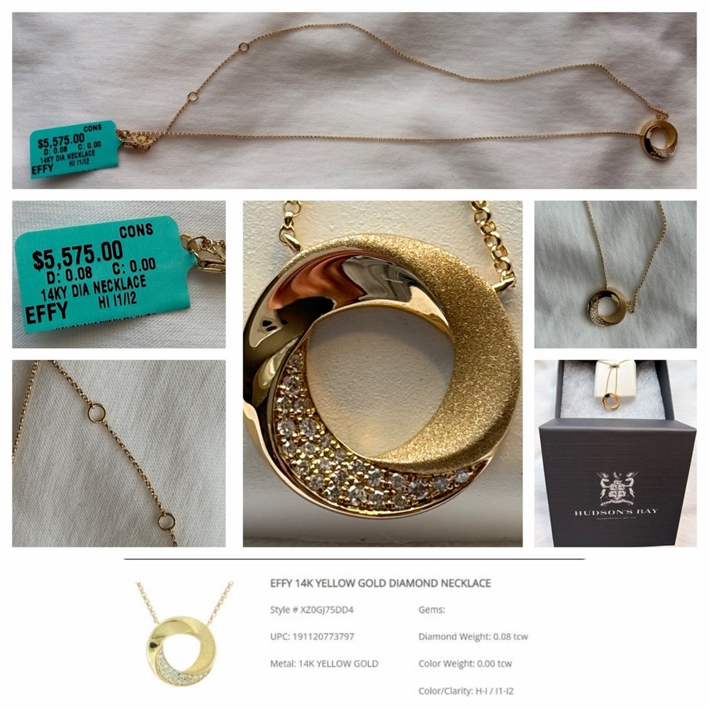 ✨Authentic Effy 14K Yellow Gold Diamond Pendant Necklace – New with Warranty ✨